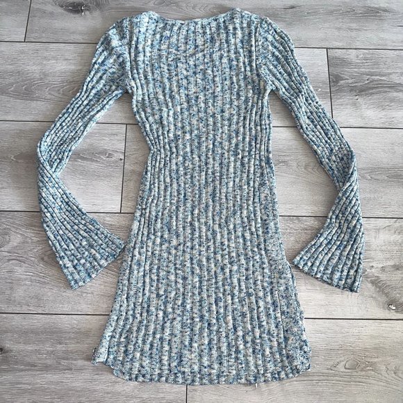 Zara Asymmetric Neckline Blue Knit Sweater Dress Women's Small S - Picture 4 of 8